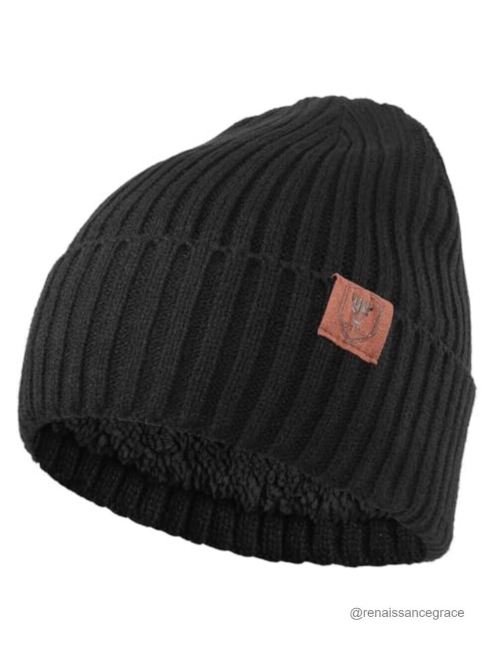 Thermal Knit Beanie with Fleece Lining for Men Women, One Size